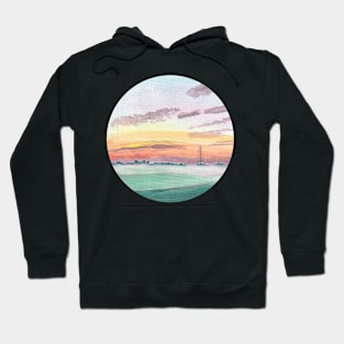 Foggy Field Sunset Watercolor Hoodie